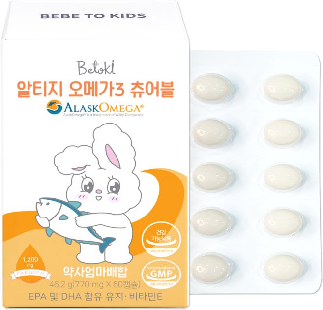 베투키 알티지 오메가3 맛있는 미니 키즈 츄어블, 1개, 60정
