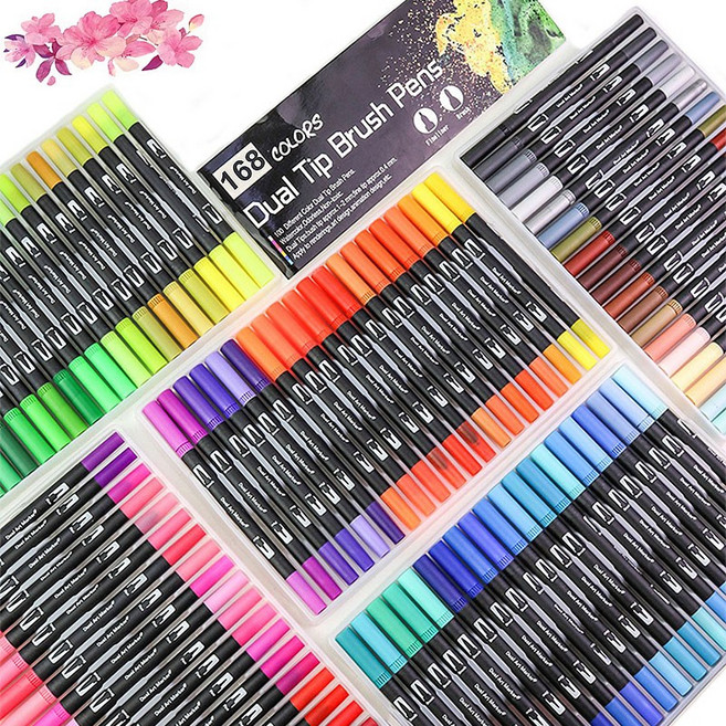 타오진 수용성 수채화 캘리그라피 캘리그라피붓펜 아트마카 브러쉬펜세트, 168색, 1개