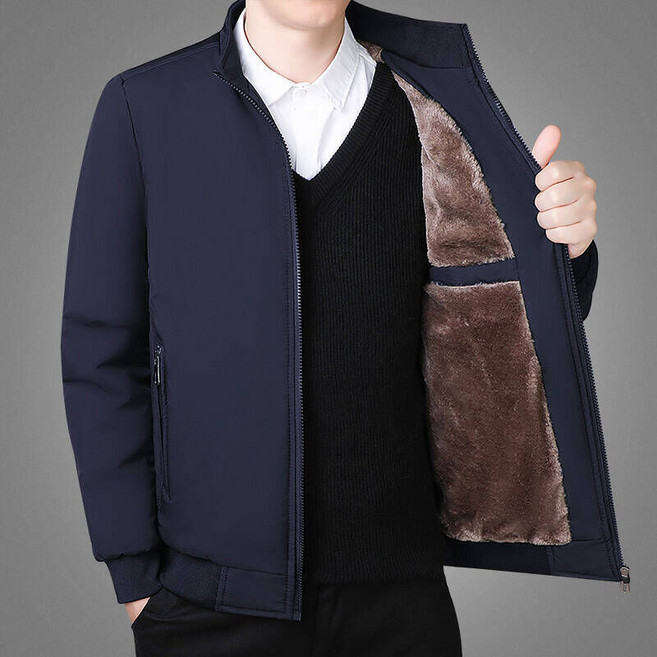 防風刷毛鋪棉外套 立領防水防寒運動 加厚戶外徒步登山 中年爸爸寬鬆商務休閒 男士工作騎車