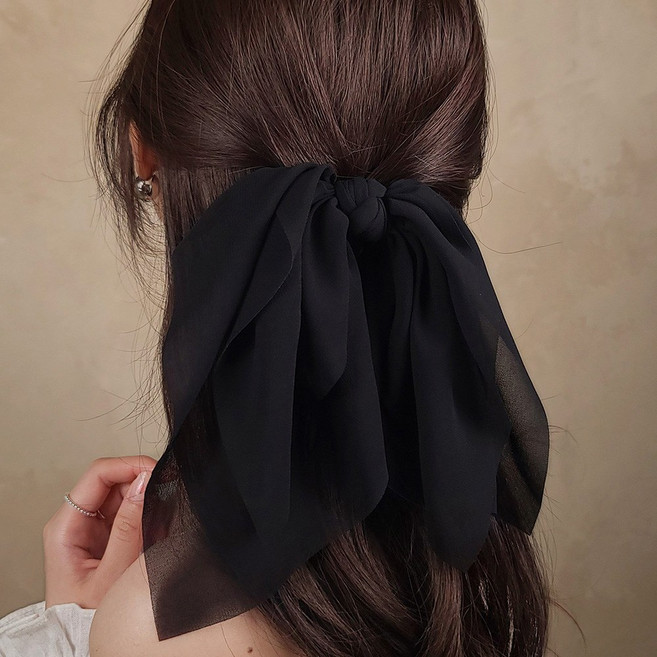 초콜리트쥬얼리 러츠 쉬폰 드레이프 빅 리본 반묶음 자동 헤어핀 - 6color
