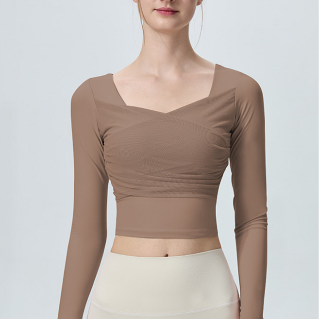 요피 메쉬 랩 크롭탑