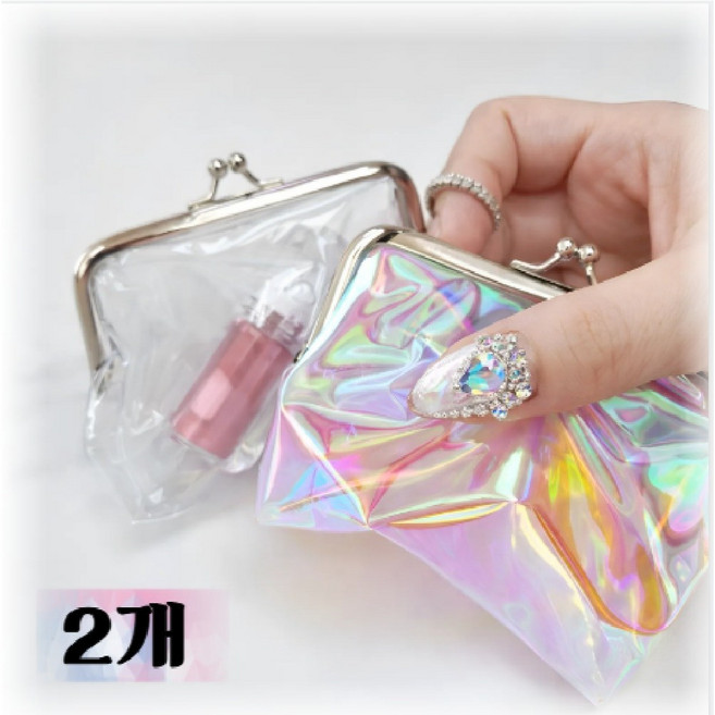 퓨어 홀로그램 투명 미니파우치 립스틱파우치 똑딱이 동전 지갑