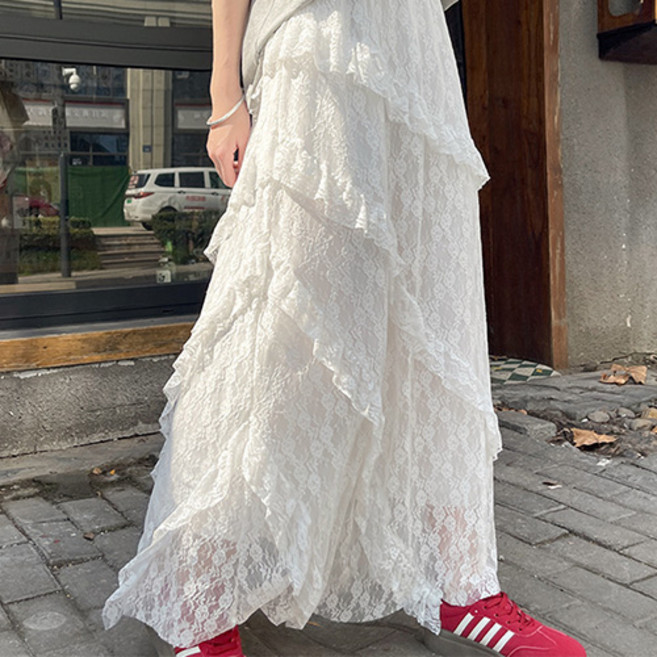 데일로엔 여성 여름 레이스 롱스커트 치마