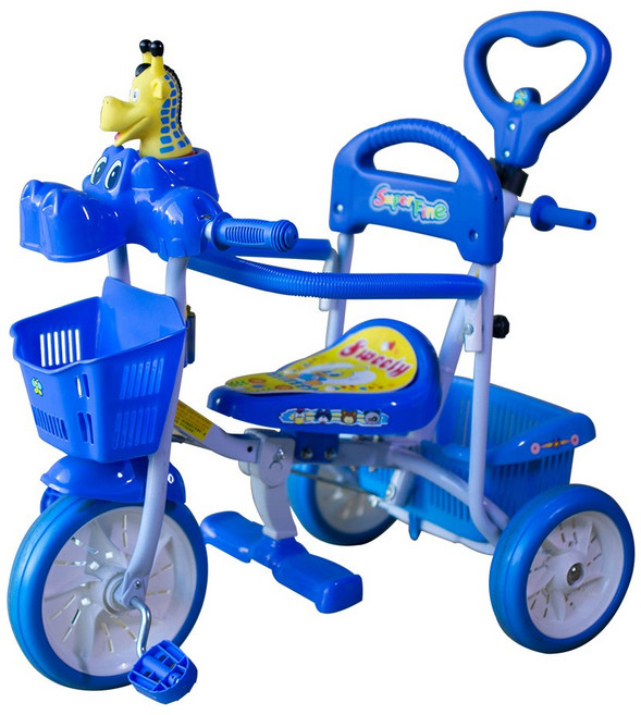 BIKEONE MINI2 河馬兒童三輪車腳踏車 多功能親子後控可推騎三輪車, 藍, 1個