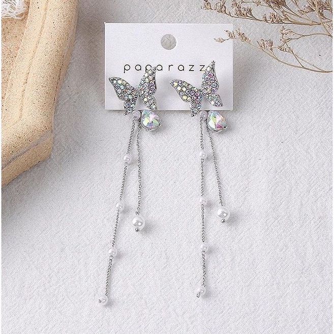 ZE690Jdu 큐빅 나비 진주볼 체인 드롭 귀걸이 은침 블링 이어링 여성 주얼리