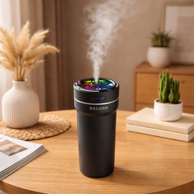 BSCONN 무선 차량용 가습기 탁상용 저소음 별하늘 LED 무드등 C타입 휴대용 가습기 CM-5S, 그레이