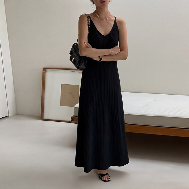 여성 여름 나시 니트 원피스 루즈핏 브이넥 롱 원피스 262911