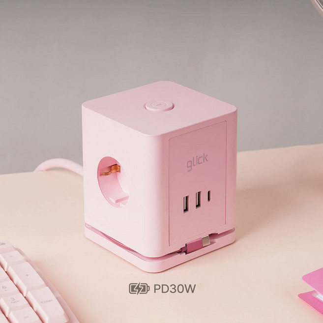 지클럭커 멀티마스터 롤플러스 큐브 3구 고용량 4000W C타입 USB 멀티탭 LP706PD, 1개, 큐브형 3구 핑크, 1.5m