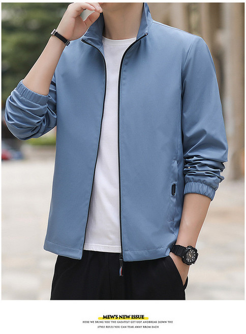 韓版外套 男生立領防風夾克 素色休閒外套 秋季薄外套