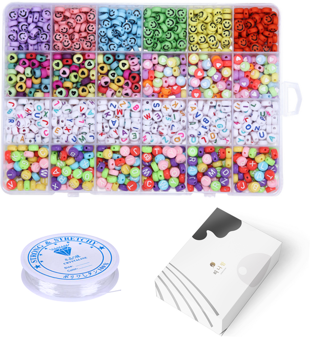 리니팜 5종 포인트 비즈 세트 반지 팔찌 마스크 목걸이줄 스트랩 키링 만들기 비즈공예재료 키트 랍스터고리 올챙이캡 누름볼 악세사리부자재, 레인보우, 1개