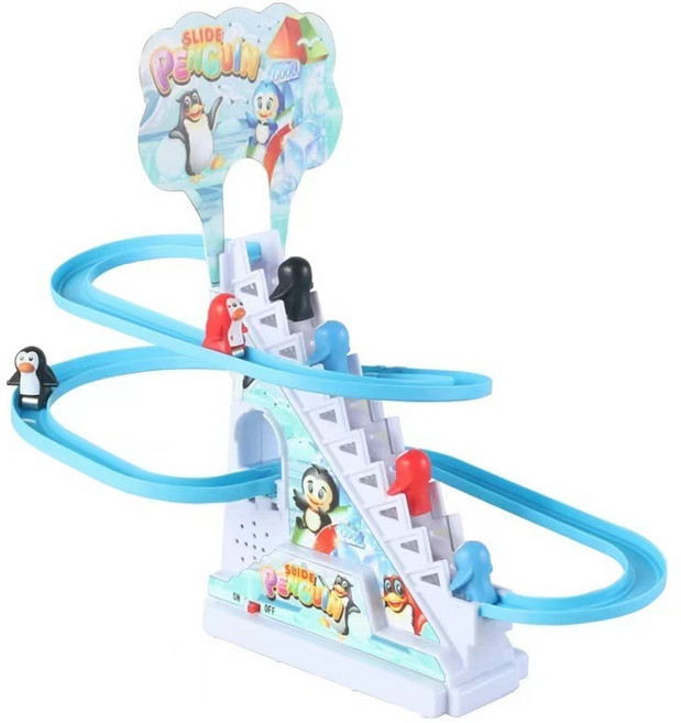 聲光音樂爬樓梯玩具 軌道玩具, 1個, 企鵝補充包(三隻), 藍色