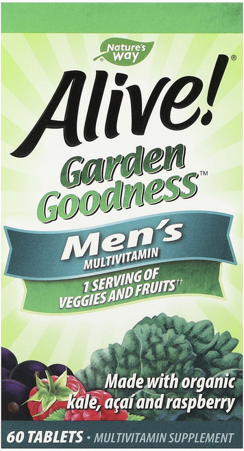 단백질 비타민 철분 마그내슘 칼슘 Nature's Way Alive!® Garden Goodness™ 남성용 종합비타민 60정 고루고루섭취해주세요, NaturesWayAliveGardenGoodness남, 1개