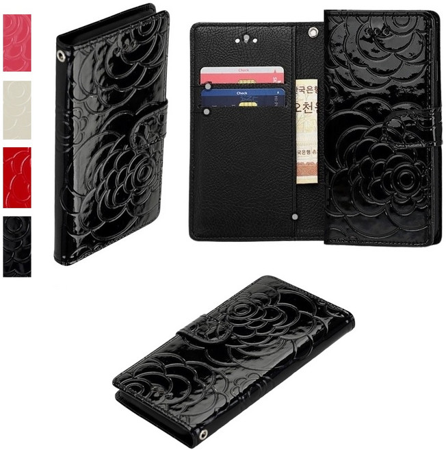 갤럭시 와이드8 케이스 SM-M166S (뉴뉴) 가죽 애나멜 로즈블릭 유광톤 카드 슬림 자석 지갑 커버 (꽃 무늬 패턴 커버)