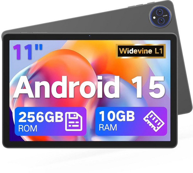 JUNYANG 11인치 안드로이드 15 태블릿 Gemini AI 256GB ROM 10GB RAM 옥타 코어 HD IPS 디스플레이 Wi-Fi 6 USB OTG 듀, JUNYANG 11인치 안드로이드 15 태블릿, Gem