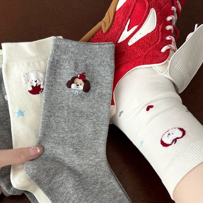 여성 봄여름용 양말 중목양말 무봉제 부드러운 면 소재 발편한 양말 4족 세트
