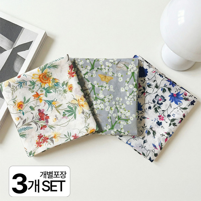 메이리 면 쁘띠 스카프 손수건 3개세트 아사면 꽃무늬 국내제작