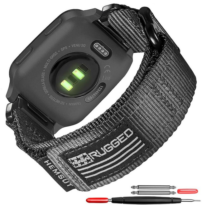 Garmin Venu 2 (Venu 2 전용 Venu 2S /3S) / Venu 3 퀵 핀 시계 밴드와 호환 우븐 루프 디자인의 매우 견고한 나일론 스포츠 스트랩, 블랙