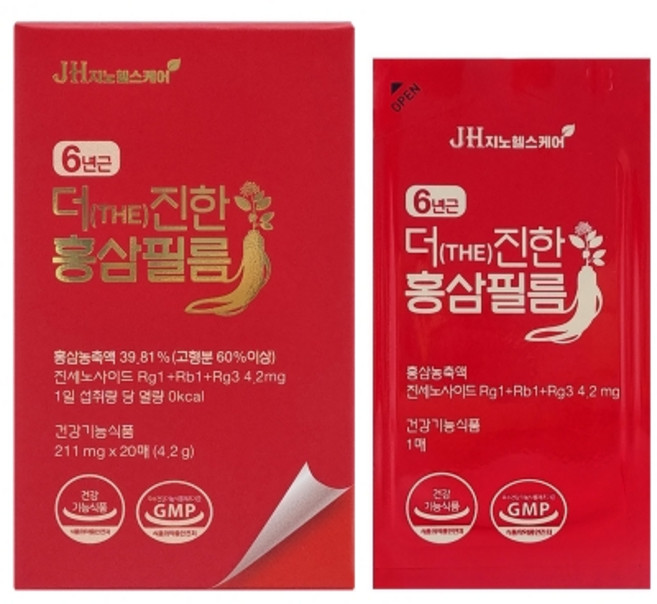 6년근 더 진한 홍삼 필름 20매 홍삼농축액 진세노사이드 함유 ODF 구강용해필름 건강기능식품, 5개, 20회분