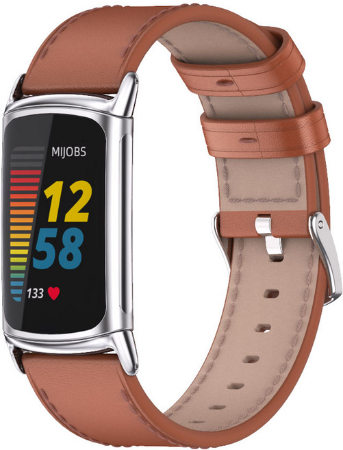 Fitbit Charge 6 용 마이크로 화이버 가죽 스트랩 스마트 밴드 액세서리 통기성 가죽 시계 밴드, 01 Fitbit Charge 6, 06 Brown Silver