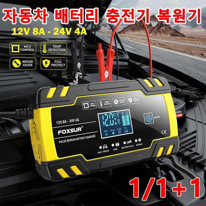 1/1+1 만능 12V 24V 자동차 오토바이 배터리 충전기 복원기 펄스 수리, 170mm, 1개