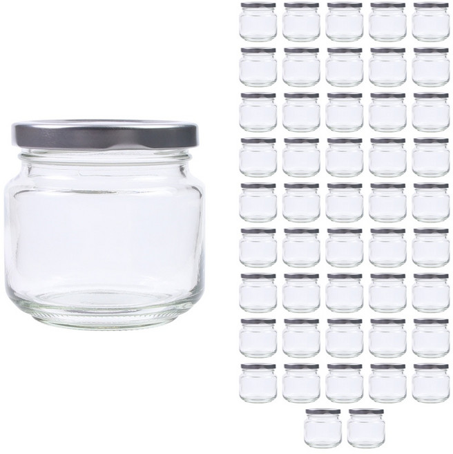 공병상회 원형젓갈250 유리병 + 실버캡, 48개, 210ml