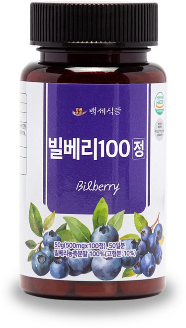 빌베리100 정 500mg x 100정 HACCP, 50g, 1개