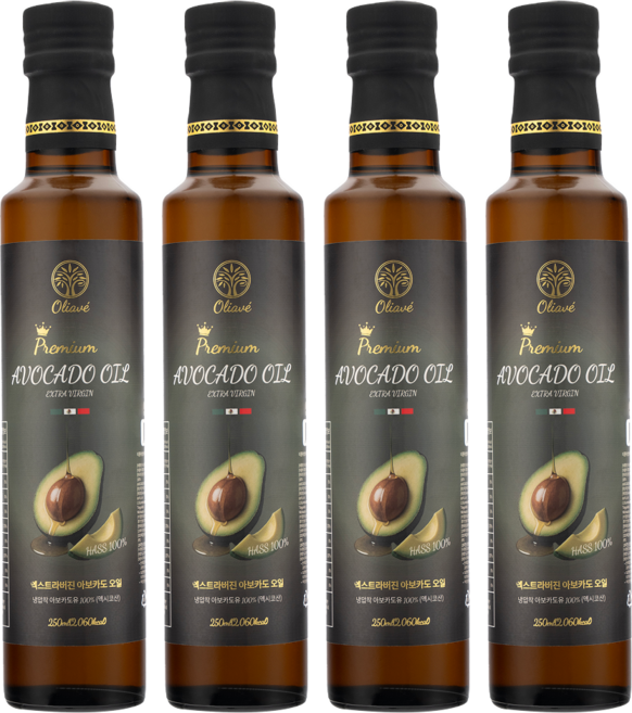 올리아베 엑스트라버진 멕시코 최상급 HASS품종 % 냉압착 아보카도오일, 4개, 250ml
