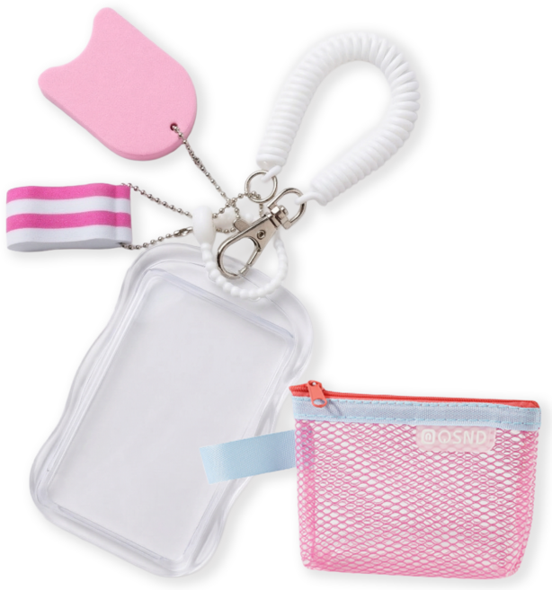 [글램띵] 수영인이라면 참을 수 없는 수영카드 케이스 백참 키링, 1개, 핑크스위머