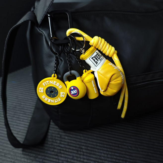 번블랙 복싱 글러브 키링 헬스 헬창 열쇠 가방고리 복서 키체인 덤벨 복싱가방, 옐로우, 1개