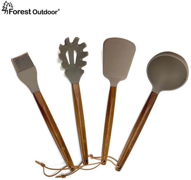 Forest Outdoor 原木矽膠廚具 (湯勺 鍋鏟 油刷 撈麵勺), 1個