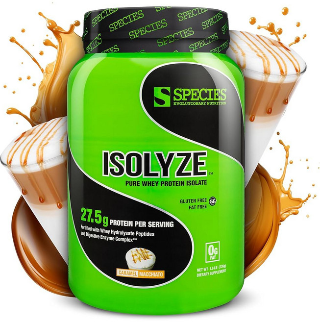 종 뉴트리션 이졸라이즈 유청 단백질 분말 근육 형성을 위한 100% 분리 스쿱당 27.5g 무설탕 및 저지방(카라멜 마키아토 22인분), Caramel Macchiato, 1.55 Pound (Pack of 1), 1개