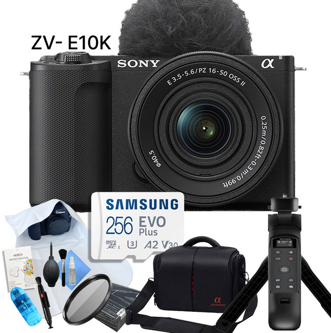 [포토리뷰이벤트] 소니 ZV-E10 + 16-50mm II 브이로그 9종 패키지 (256GB 메모리/ OLED 무선 슈팅그립/ 슬림 MCUV 40.5 필터), 블랙