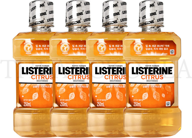 리스테린 내추럴 시트러스 구강청결제, 250ml, 4개