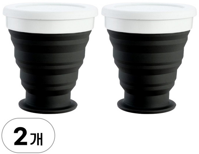 1+1 실리콘 접이식 컵 세트 휴대용 원형 자바라컵 등산 캠핑 차량용 접이식컵 밀폐 실리콘컵 폴딩 접이컵 물컵 접는컵 등산컵 접히는컵 폴딩컵 휴대컵, R99855B(380ml, 2개, 블랙