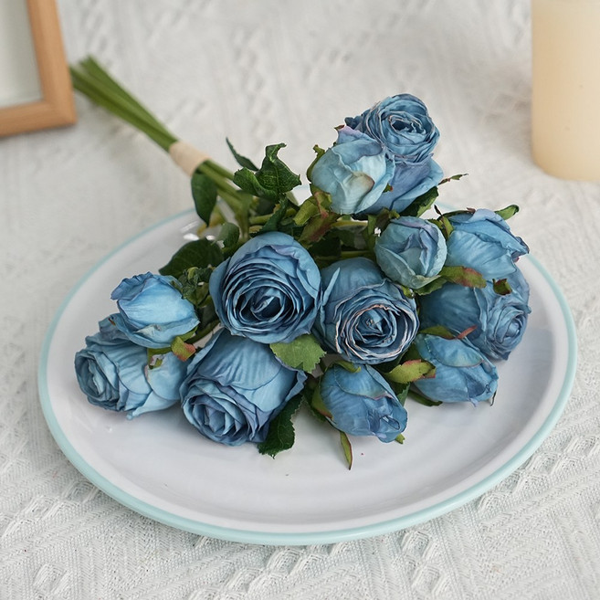 에이치엠데코 빈티지 말린 장미 조화 드라이플라워 센터피스 조화, 1개, 딥 블루