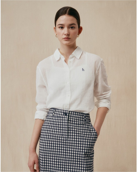 헤지스 [면100%]화이트 솔리드 아사 릴렉스핏 긴소매 셔츠 YMHSSH5BC33WT