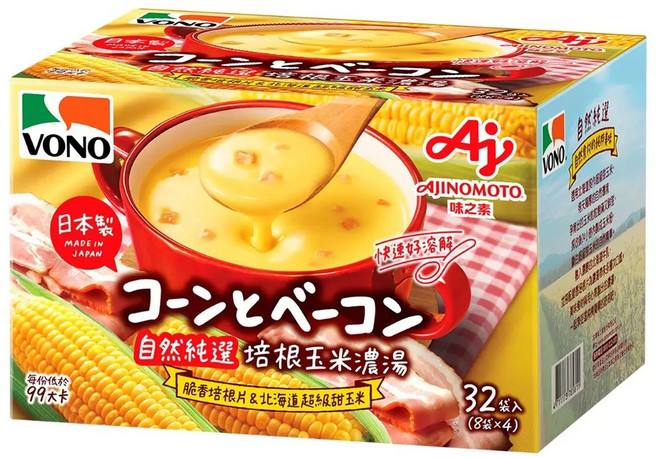 VONO 自然嚴選培根玉米濃湯 日本製造北海道玉米 快速溶解暖心美味 方便即食, 19.4g, 32個