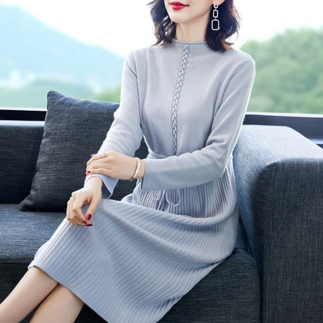 메인워크 중년여성 반폴라 니트 원피스 긴팔 봄가을 간절기 스판 하프 엄마룩 데일리 스웨터 하객룩 기질 패션 스커트