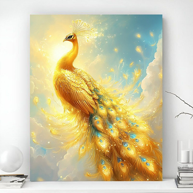 돈벼락 재물복 보석십자수 액자 캔버스형 DIY 패키지 돈 들어오는 그림 풍경 동물 꽃식물 3D 금전운 풍수 그림 40X50cm, 1세트, 재물 황금 공작