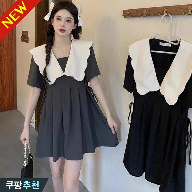 (25년 신상) 150kg까지 빅사이즈 여성 숄카라 허리꼬임 플리츠 원피스 여름 편한 우아한 공주풍 핏 예쁜 모던 고급 날씬해보이는 반팔 a라인 스커트 데이트룩 원피스