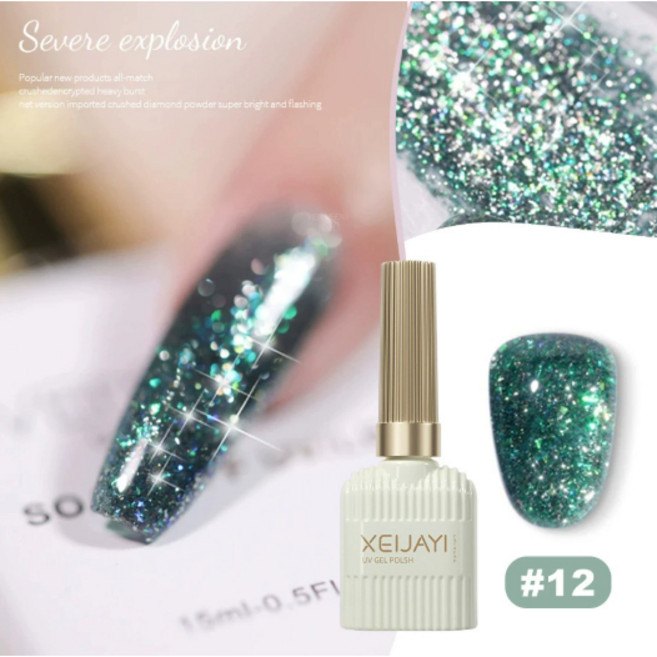 XEIJAYI UV指甲油膠 碎鑽閃光系列, XEIJAYI_牛奶瓶_碎鑽閃光#12, 1個