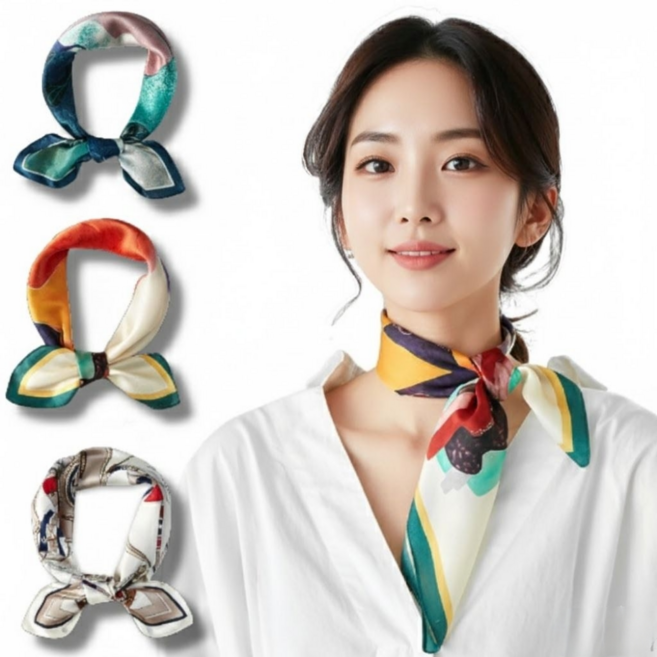 단비상자 여성용 실크스카프 미니 쁘띠 100% 실크 스카프 빕