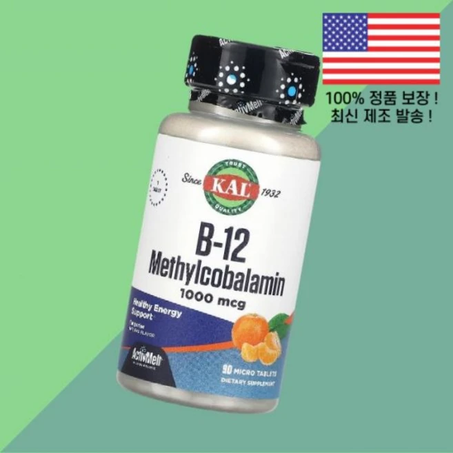 KAL B 12 메틸코발라민 비타민B12 비타민비12 비타민B군 귤 1000mcg 90 마이크로정 Methylcobalamin Tangerine Micro Tablets, 칼 KAL B 12 메틸코발라민 비타민B12 비타민비1 - 쿠팡