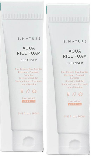 에스네이처 아쿠아 라이스 약산성 클렌징폼, 160ml, 2개