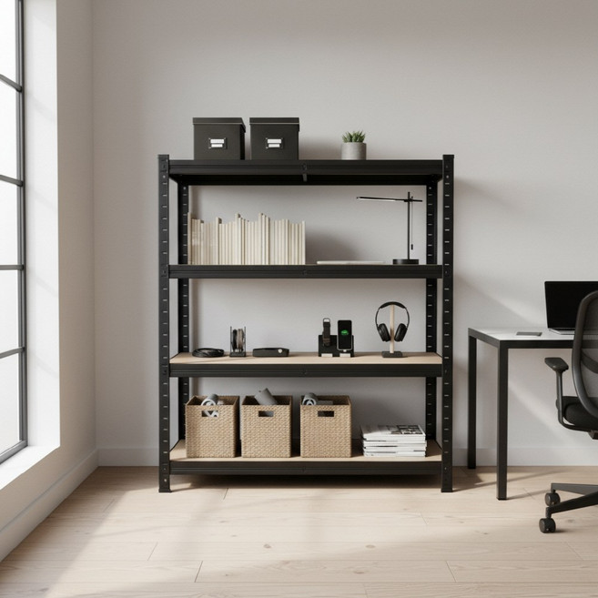 무볼트 앵글선반 4단 화이트 블랙 랙 조립식 경량랙 펜트리 베란다 철제 진열 창고 건조기 페리코