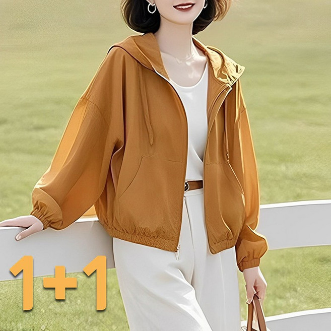 1+1 중년여성 엄마복 얇은 루즈핏 후드 집업 초경량 여름 바람막이 점퍼 시원한 자외선 차단복 아우터
