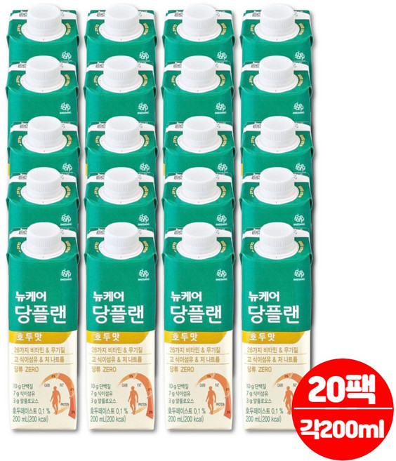 당플랜 당뇨 환자 영양식 노인 두유 선식 단백업 당케어 당류 제로 음료 단백질 보충제 아침 점심 저녁 대용 식사대용식 간식, 20개, 200ml