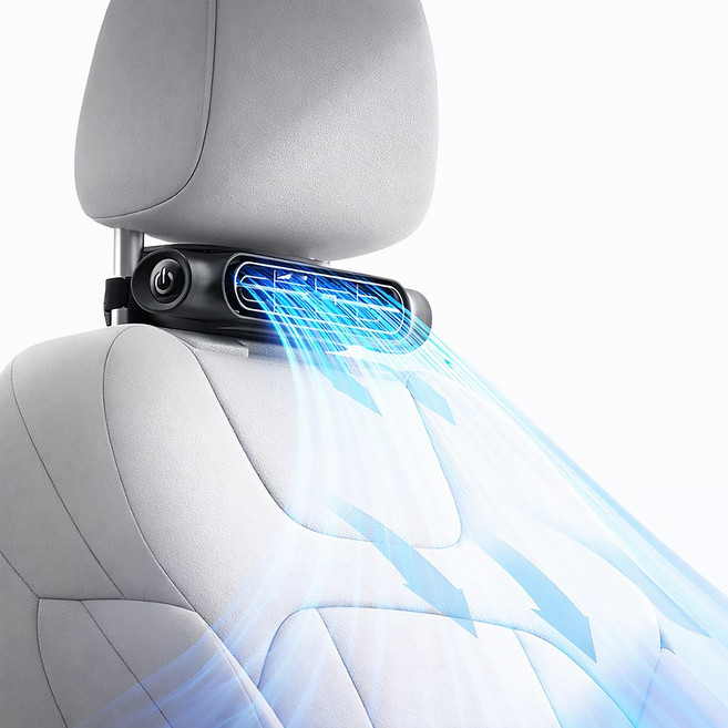 차량용 헤드레스트 선풍기 목등 쿨링팬 USB전원 3단풍속 상하각도조절 저소음 강풍 에어순환 미니선풍기, 블랙, 차량용 선풍기 CF07