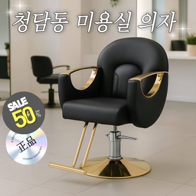 헤체어 미용실 의자 메이크업실 회전 높이조절 스텐, 1개, 블랙