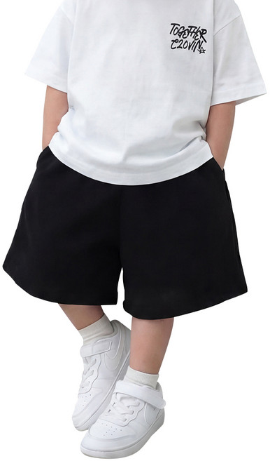 [100/110/120/130] 클로빈 키즈 무지 버뮤다 팬츠 남아 여아 여름 트레이닝 반바지 와이드 츄리닝 바지